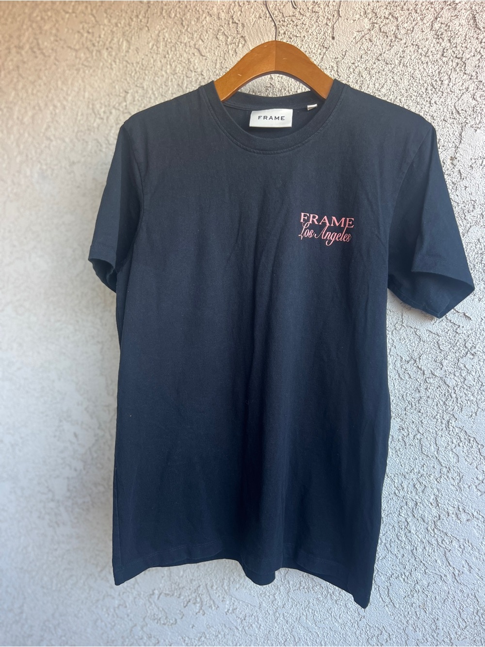 Frame Denim Black Tee with Pink Los Angeles Logo